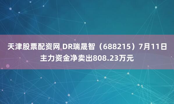 天津股票配资网 DR瑞晟智(688215)7月11日主力资金净卖出808.23万元