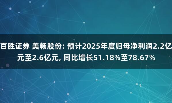 百胜证券 美畅股份: 预计2025年度归母净利润2.2亿元至2.6亿元, 同比增长51.18%至78.67%