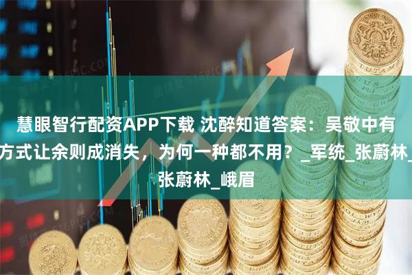 慧眼智行配资APP下载 沈醉知道答案：吴敬中有四种方式让余则成消失，为何一种都不用？_军统_张蔚林_峨眉