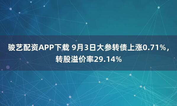 骏艺配资APP下载 9月3日大参转债上涨0.71%，转股溢价率29.14%